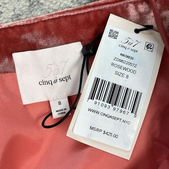 NWT Cinq a Sept Kiki Mini Dress Sash Front Bow Velvet Rosewood Sz 8 - Picture 12 of 14